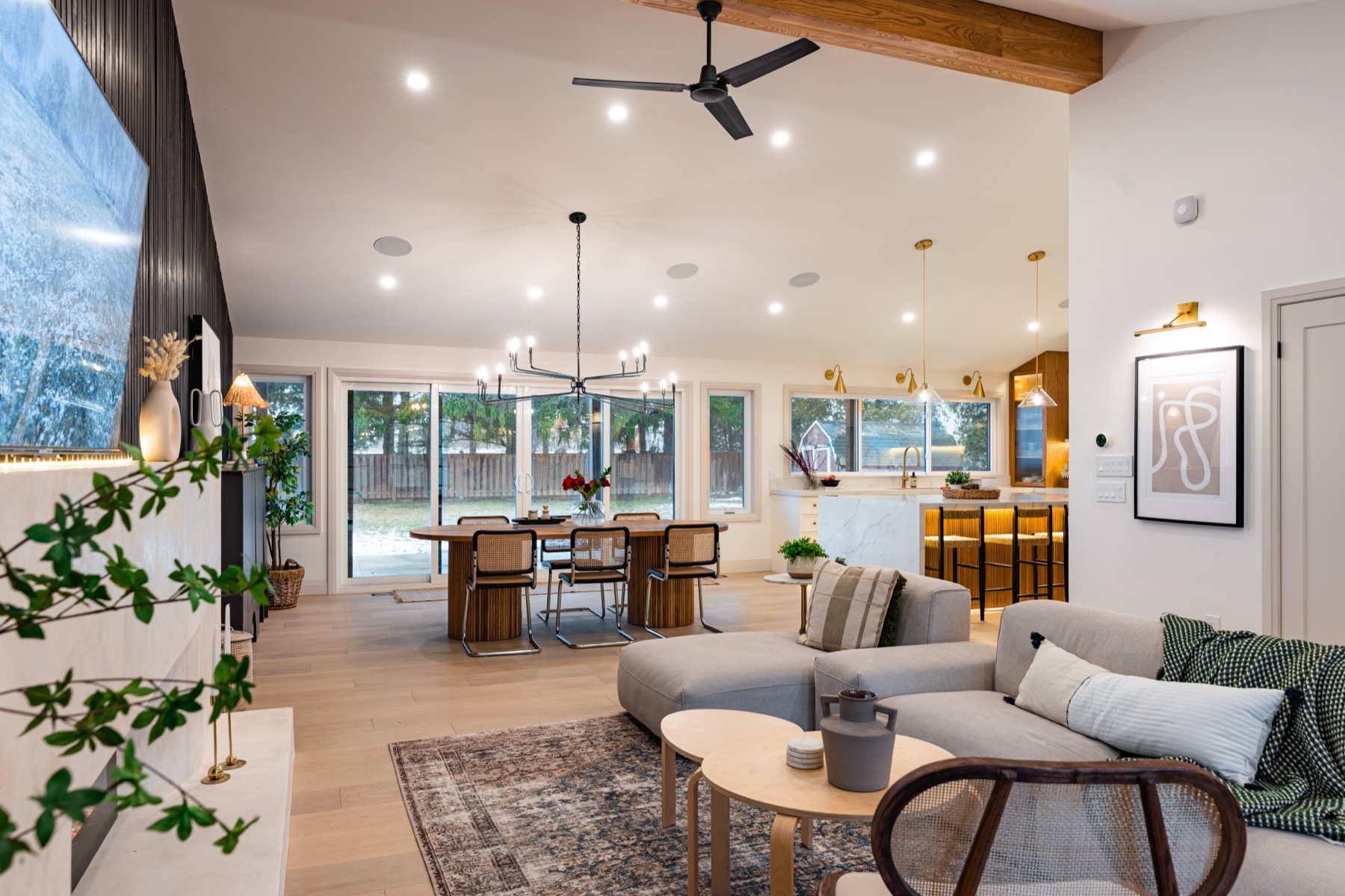 The Whitehouse living space styled for guests with soft seating and countryside light